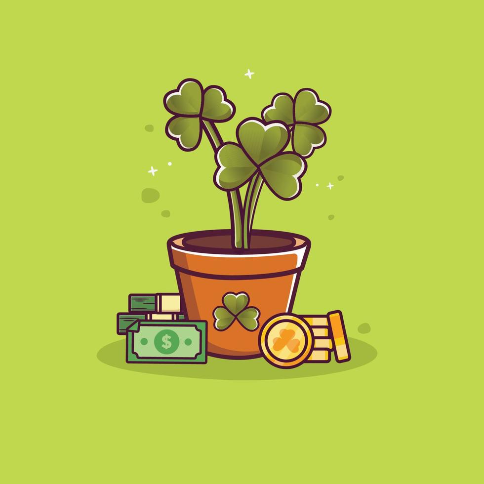 clover leaf design in pot with money design vector