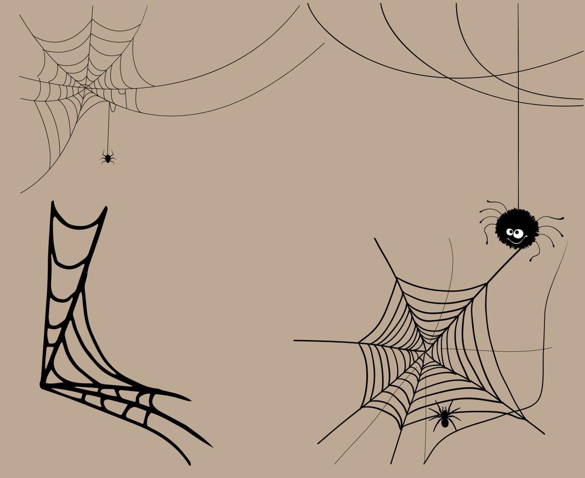 Araña objetos negros signos símbolos ilustración vectorial abstracto con fondo marrón vector