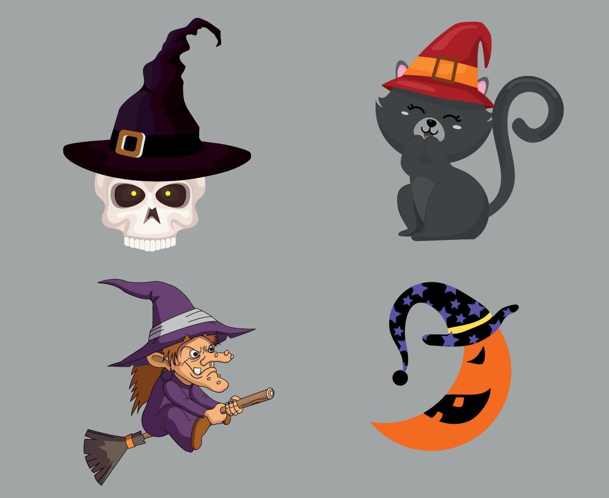 Cráneos de brujas y objetos de gato signos símbolos ilustración vectorial abstracto con fondo gris vector