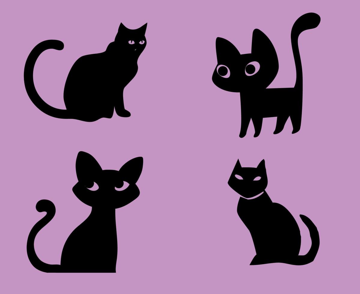 Gatos objetos negros signos símbolos ilustración vectorial con fondo morado vector