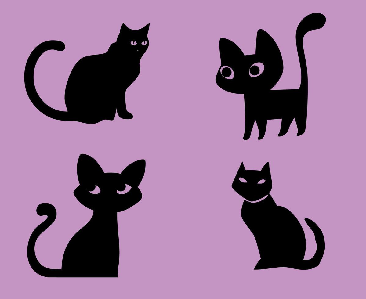 Cats Black Objects Signs Symbols Vector Illustration With Purple Background