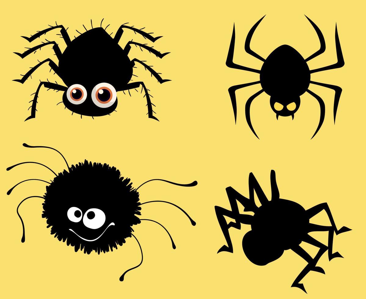 Spider Black Objects Signs Symbols Vector Illustration Abstract With Yellow Background