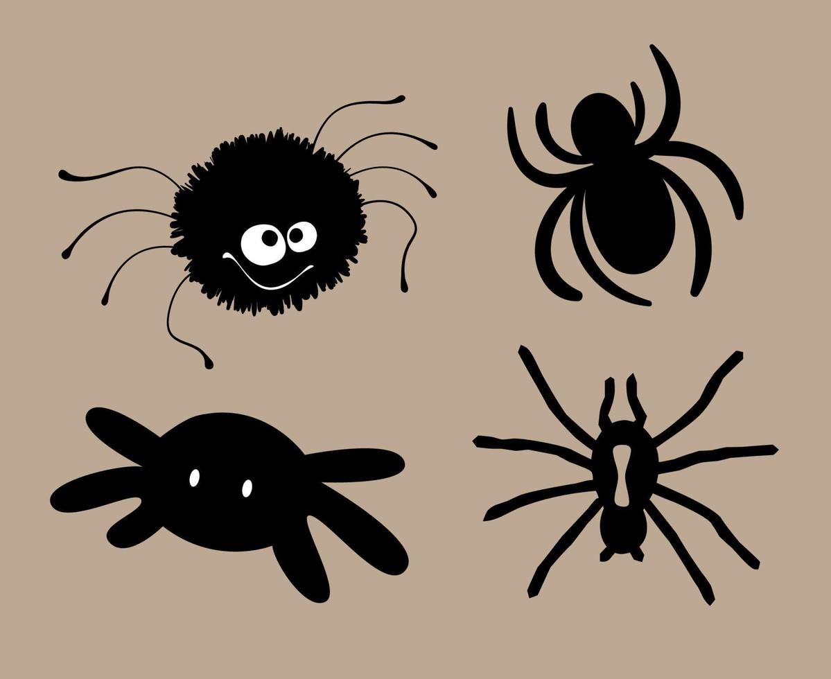 Araña objetos negros signos símbolos ilustración vectorial abstracto con fondo marrón vector