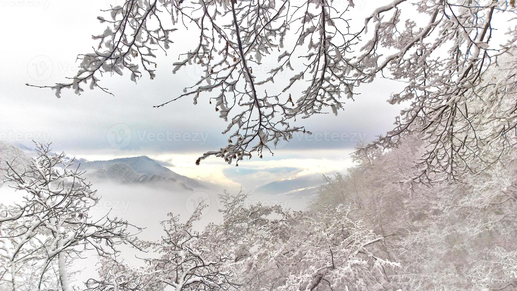 Winter landscape in the fairytale mountain photo