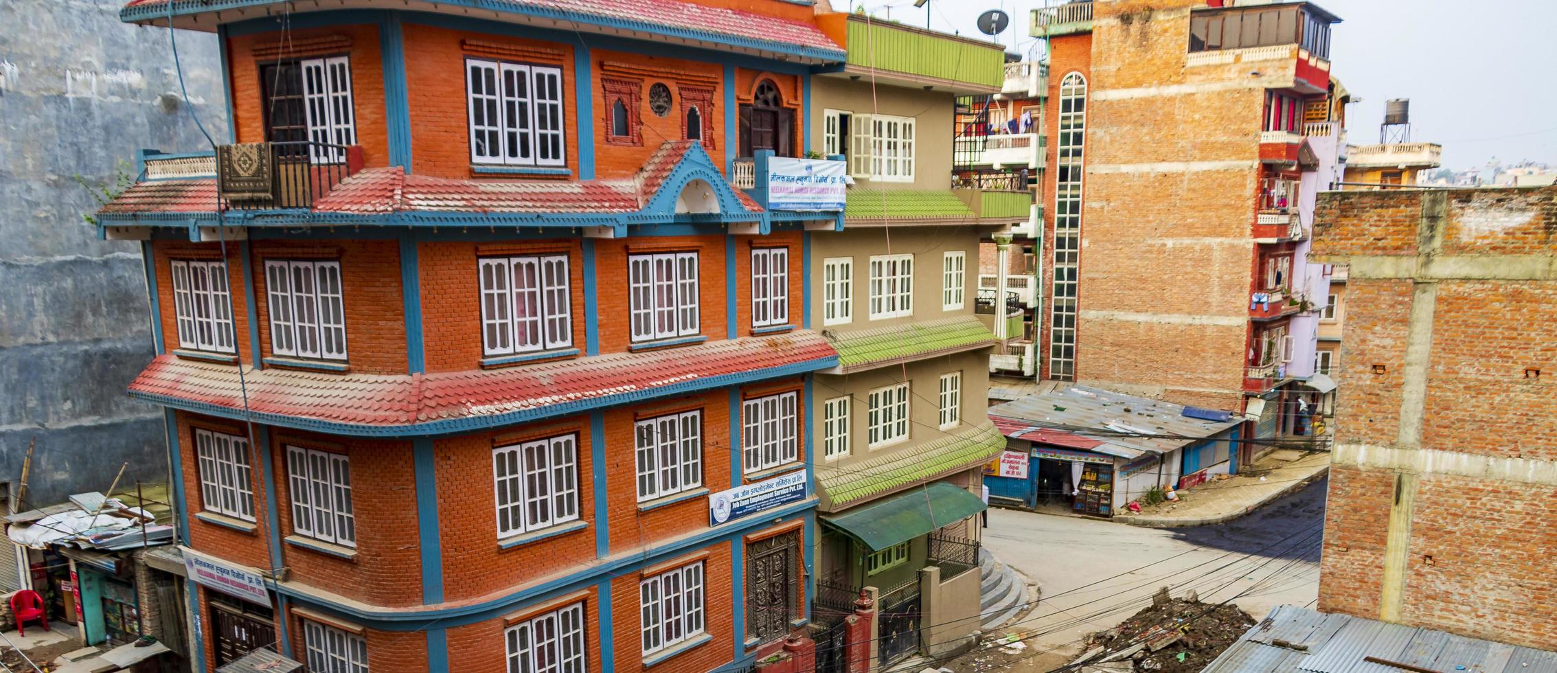 Colorful street construction area in Sinamangal, Kathmandu, Nepal photo