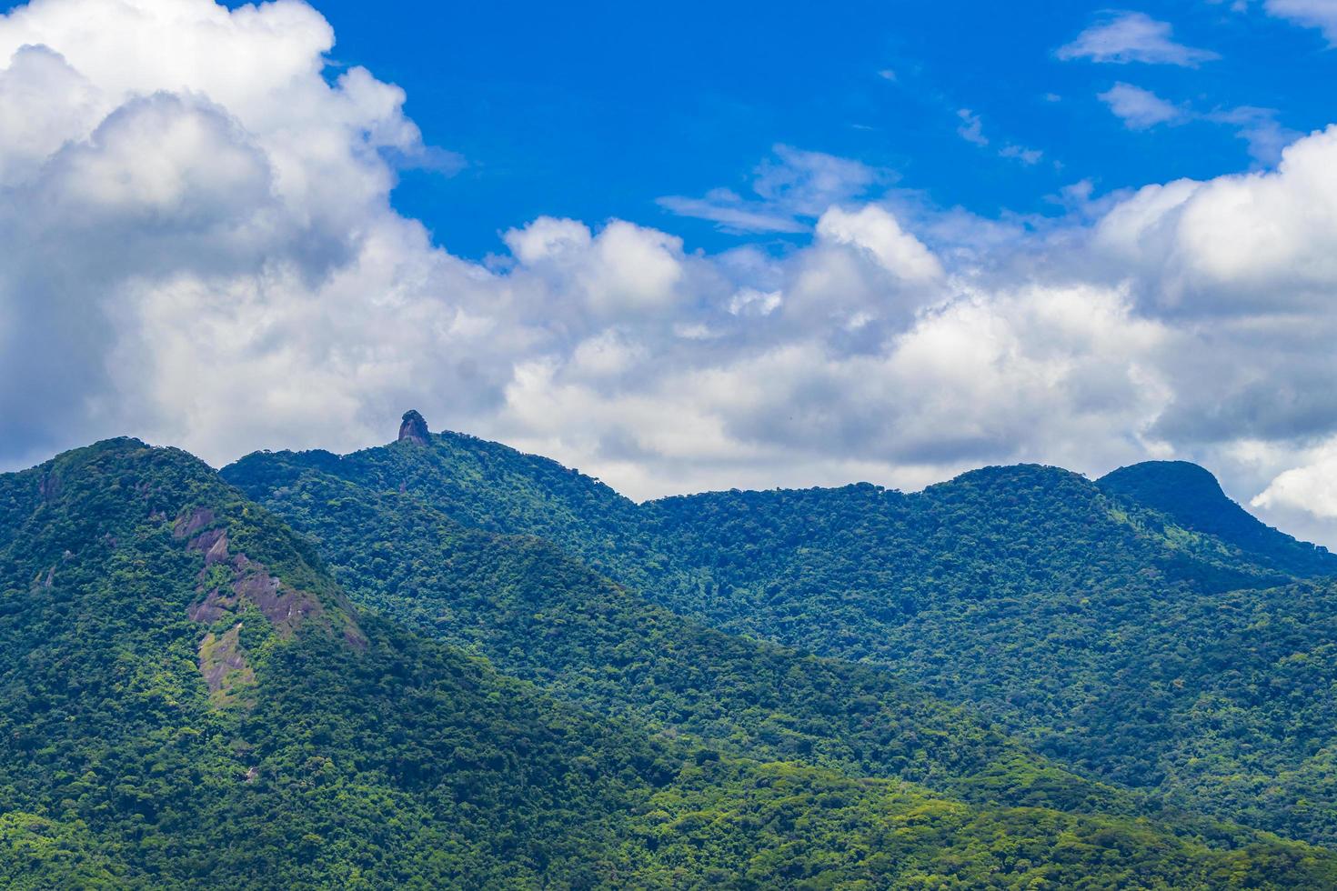 Abraao mountain Pico do Papagaio with clouds Ilha Grande Brazil. photo