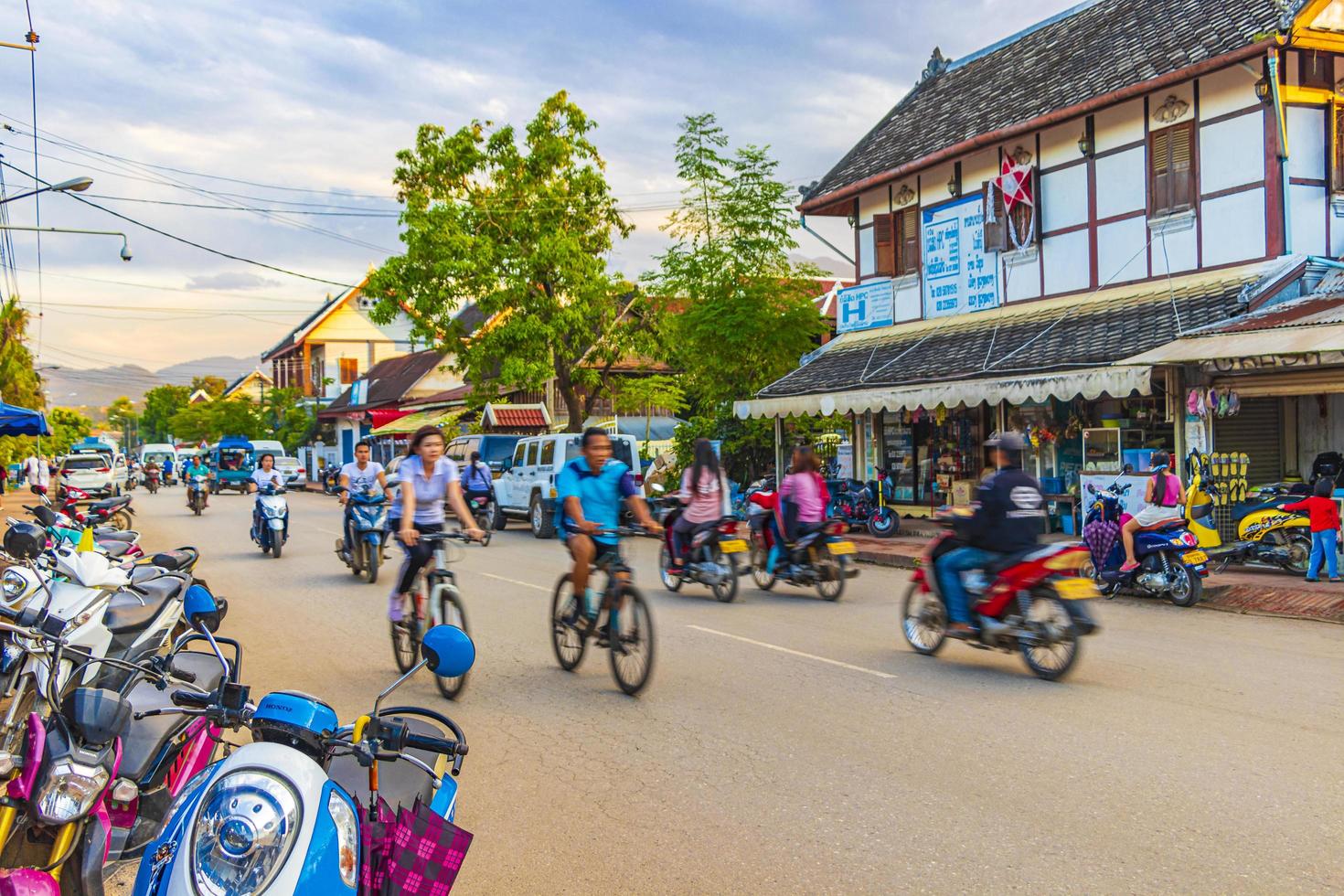 Luang Prabang, Laos 2018- Typical colorful streets of town Luang Prabang Laos photo