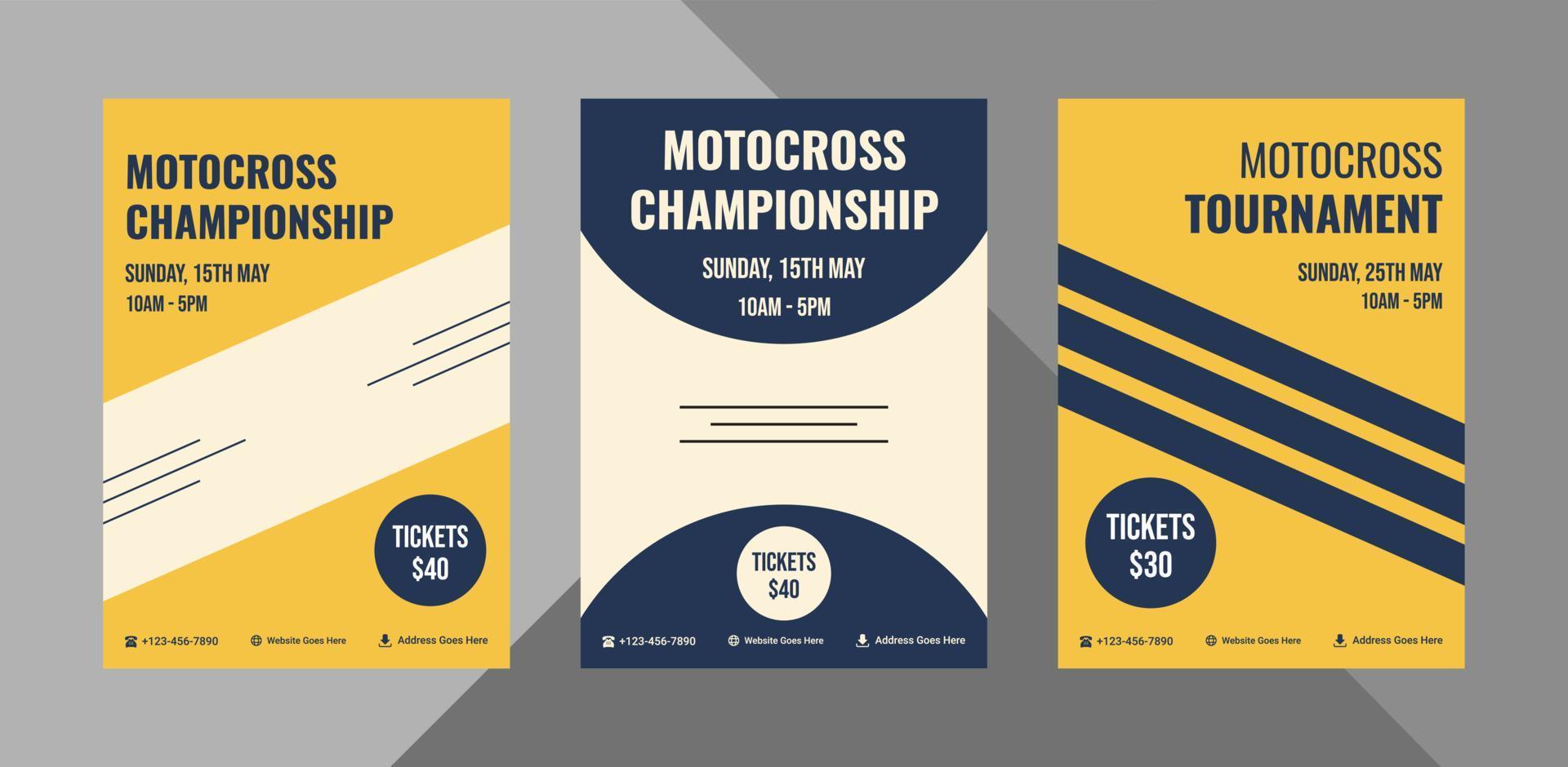 Paquete de plantillas de diseño de volante de motocross. Diseño de folleto de cartel deportivo de carrera de motos 3 en 1 paquete. paquete, 3 en 1, plantilla a4, diseño de folleto, portada, folleto, póster, listo para imprimir vector