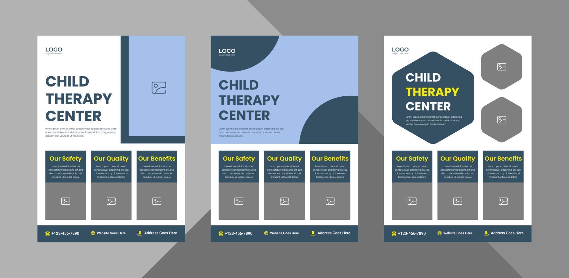 child care flyer design template 3 in 1 bundle. kids care medical service poster leaflet design bundle. bundle, 3 in 1, a4 template, brochure design, cover, flyer, poster, print-ready vector