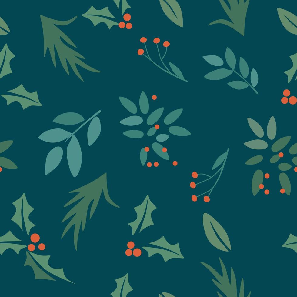 Christmas seamless pattern with berries leaves vector