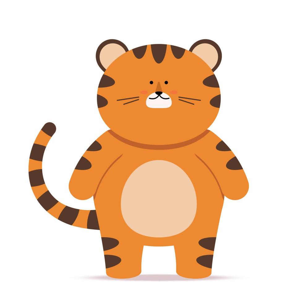 Cute little tiger character in flat style. The symbol of the Chinese New Year 2022. For banner, nursery, pattern decor. Vector hand drawn illustration.