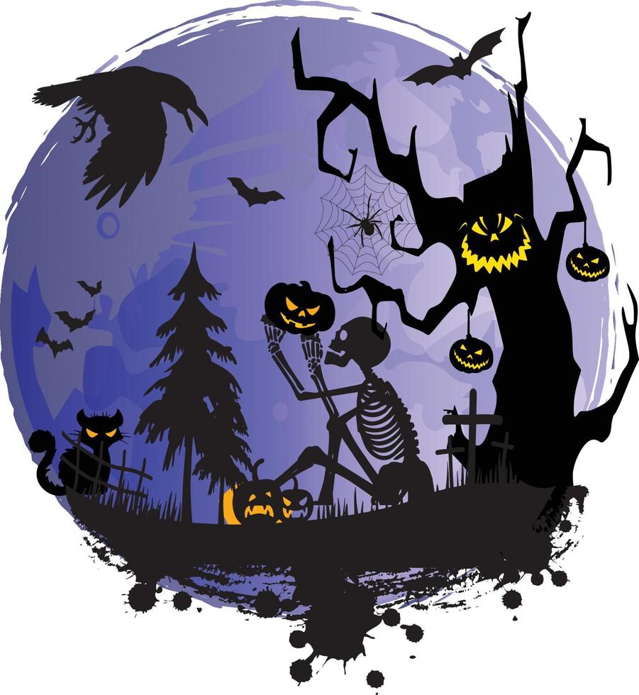 zombies walking at graveyard with Creepy Halloween Design vector