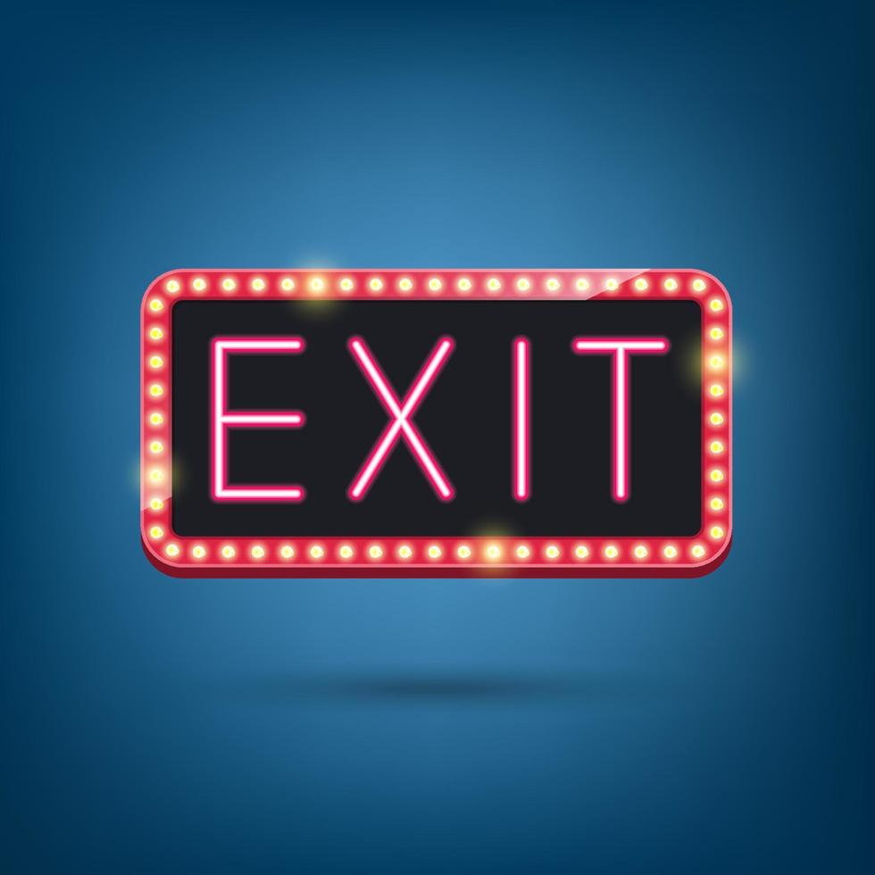 Exit, Neon Bulb, Retro Light Frame. Vector Illustration