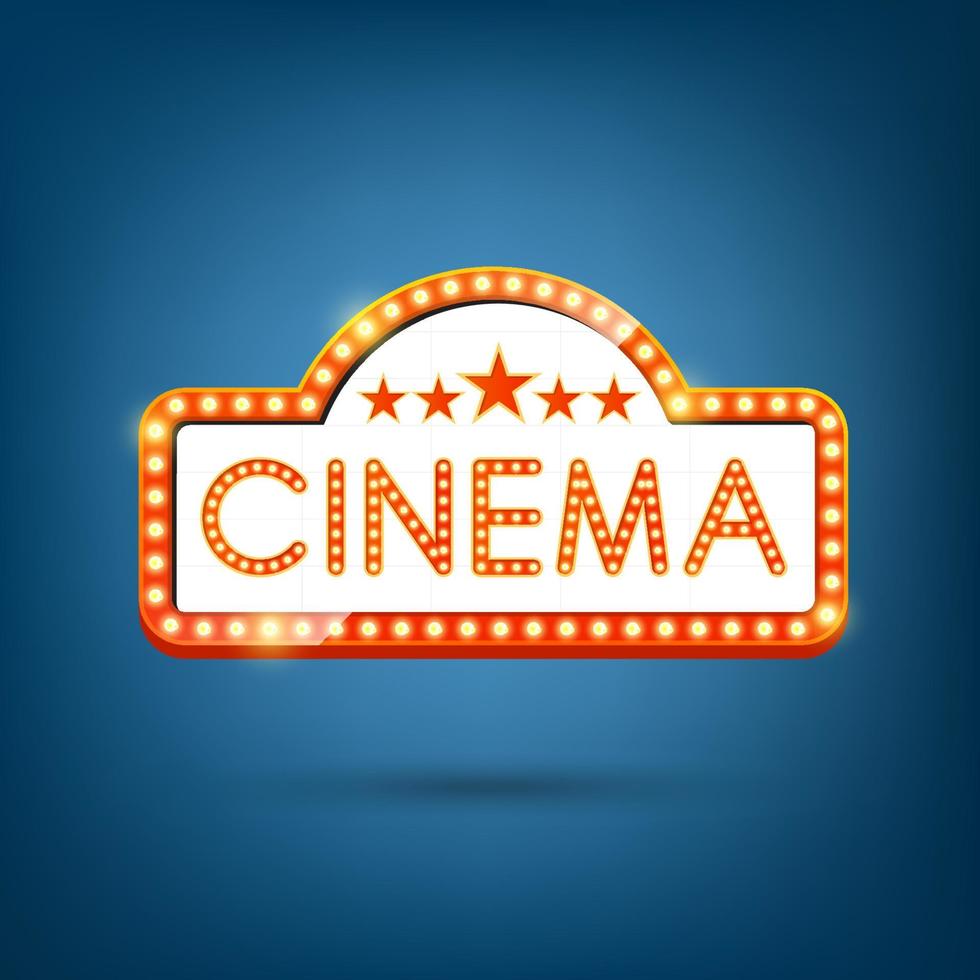 Cinema, Neon bulb, Retro Light Frame. Vector Illustration