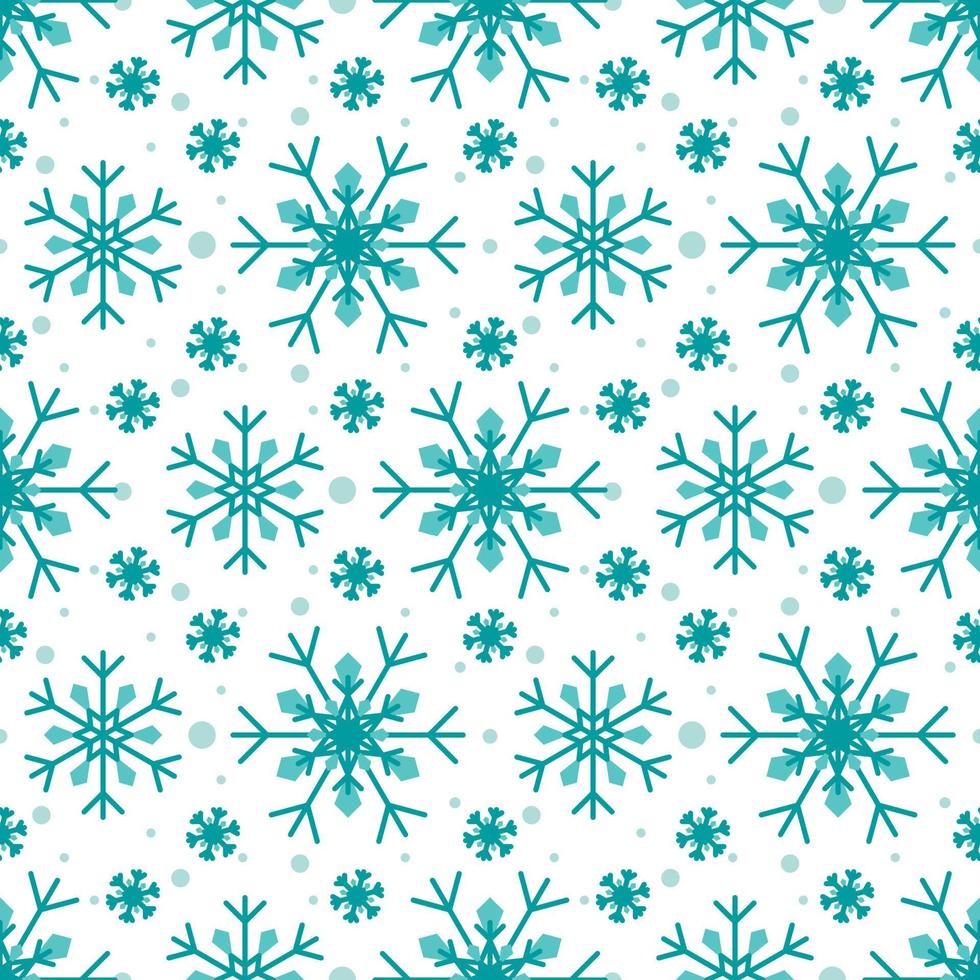 Seamless pattern with blue snowflakes on white background. Festive winter traditional decoration for New Year, Christmas, holidays and design. Ornament of simple line repeat snow flake vector