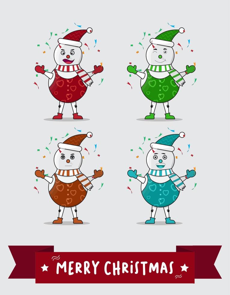 Cute christmas snowmen flat vector illustrations set free vector