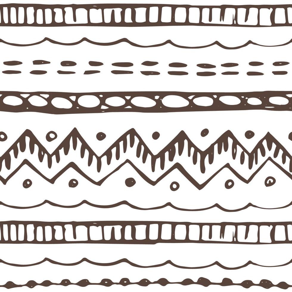 patrón sin costuras de borde abstracto de invierno de tinta de línea marrón blanca. Ilustración de vector dibujado a mano para decoración navideña