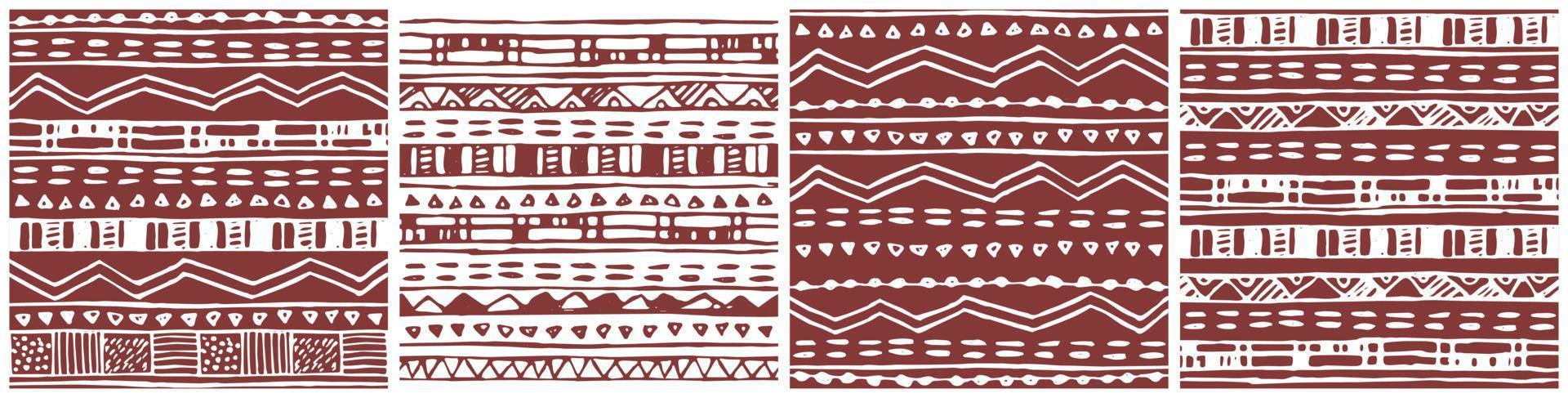 Set of border hand drawn seamless patterns, backgrounds with abstract elements lines, dots, triangles. Vector white red fall winter Merry Christmas and Happy New Year colors