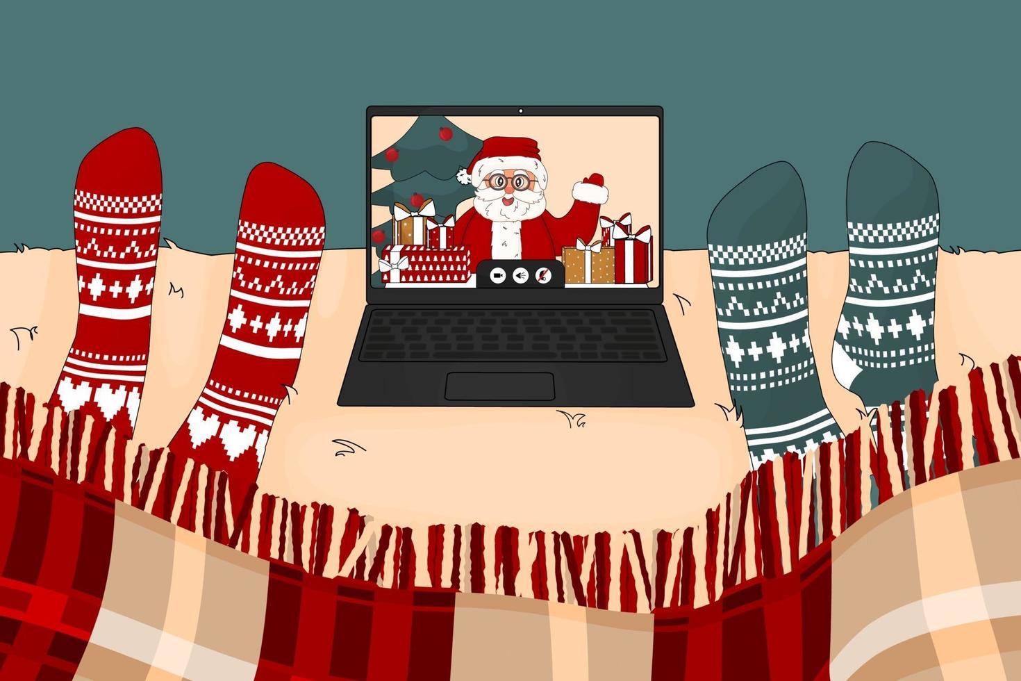 videollamada navideña con santa claus vector