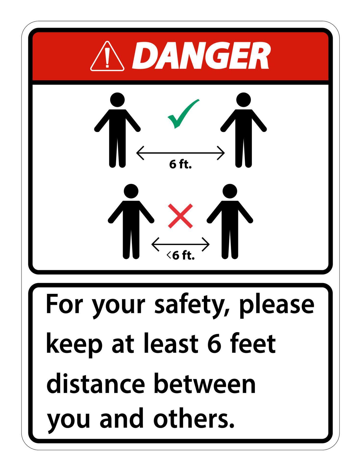 Danger Keep 6 Feet Distance,For your safety,please keep at least 6 feet