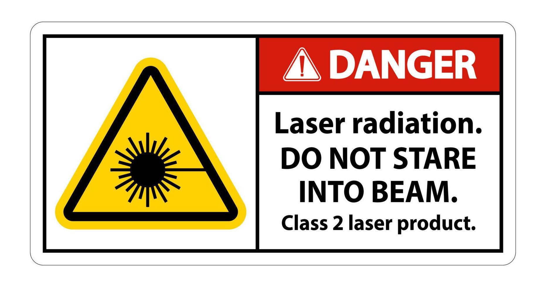 Peligro de radiación láser, no mire fijamente al rayo, signo de producto láser de clase 2 sobre fondo blanco. vector