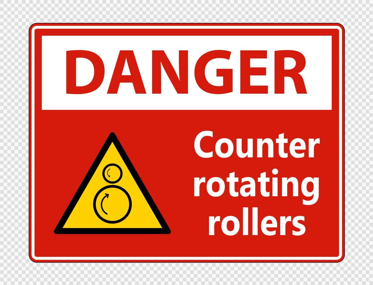 Danger counter rotating rollers sign on transparent background vector