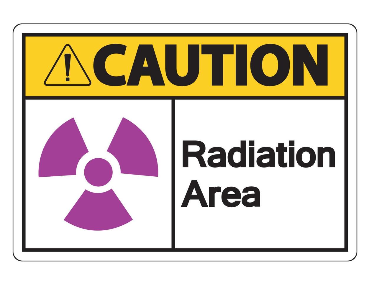 Señal de símbolo de área de radiación de precaución sobre fondo blanco. vector