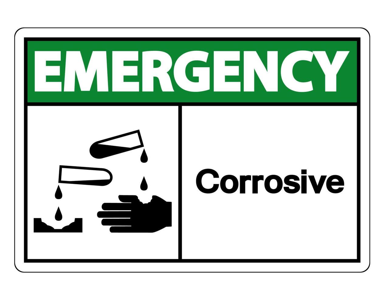 Signo de símbolo corrosivo de emergencia sobre fondo blanco. vector