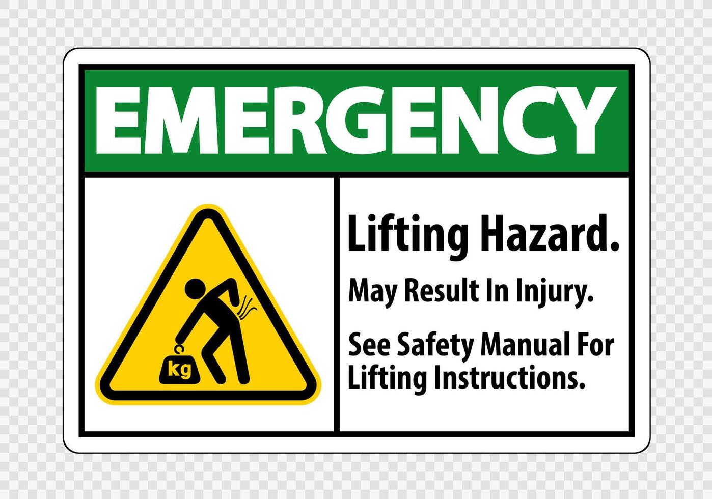 Lifting Hazard,May Result In Injury, See Safety Manual For Lifting Instructions Symbol Sign Isolate on transparent Background,Vector Illustration vector