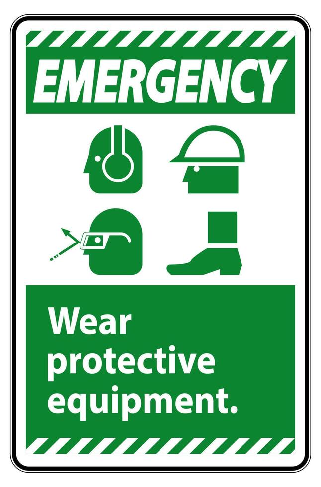 Emergency Sign Wear Protective Equipment,With PPE Symbols on White Background,Vector Illustration vector