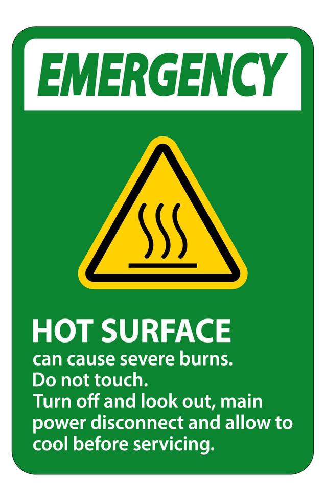 Señal de superficie caliente de emergencia sobre fondo blanco. vector