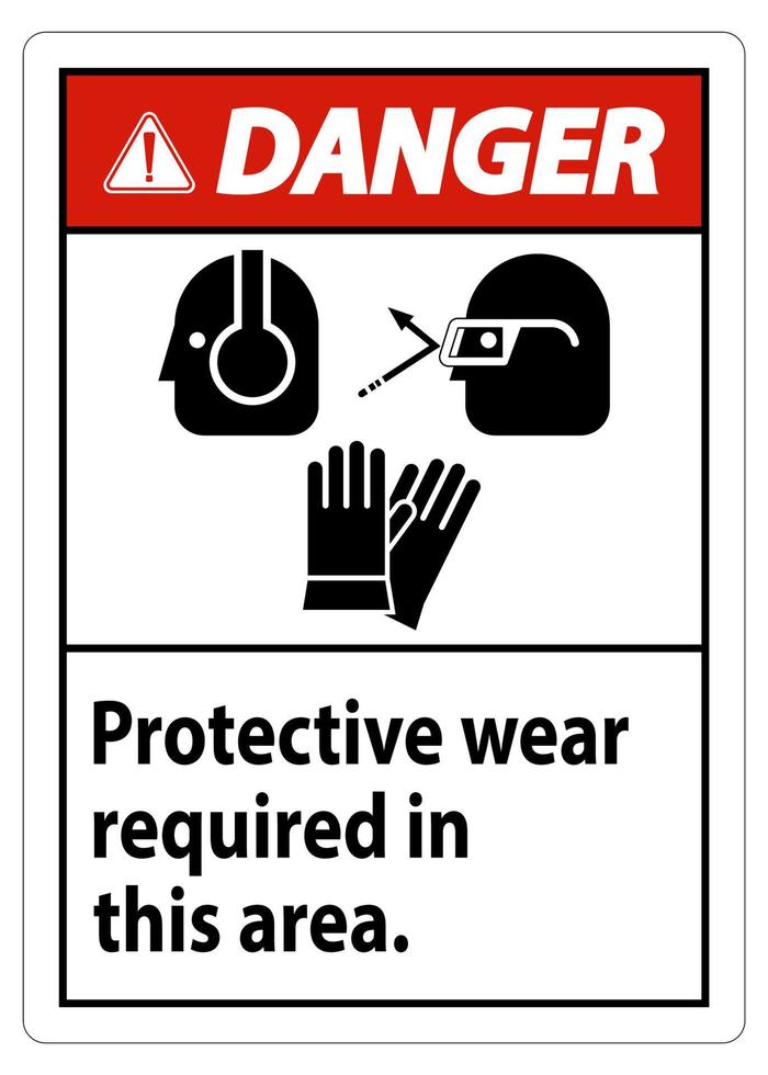 Danger Sign Wear Protective Equipment In This Area With PPE Symbols vector