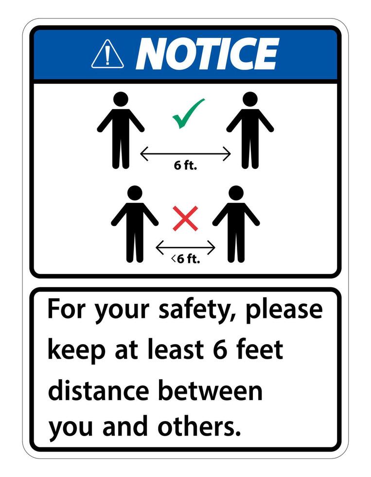 KNotice eep 6 Feet Distance,For your safety,please keep at least 6 feet distance between you and others. vector