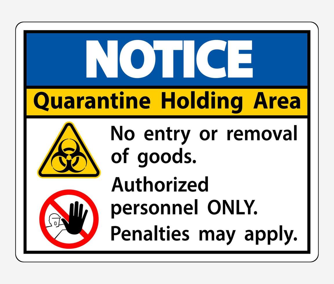 Notice Quarantine Holding Area Sign Isolate On White Background,Vector Illustration EPS.10 vector