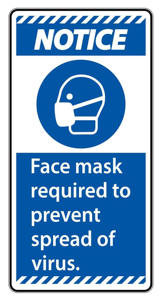 Notice Face mask required to prevent spread of virus sign on white background vector