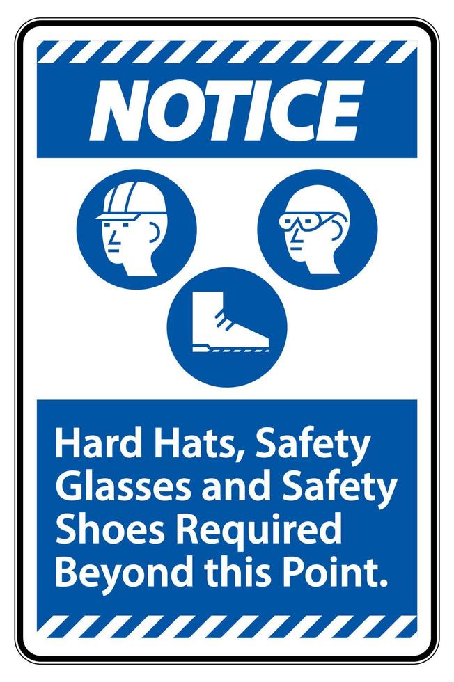 señal de aviso que se requieren cascos, gafas de seguridad y calzado de seguridad más allá de este punto con el símbolo de ppe vector