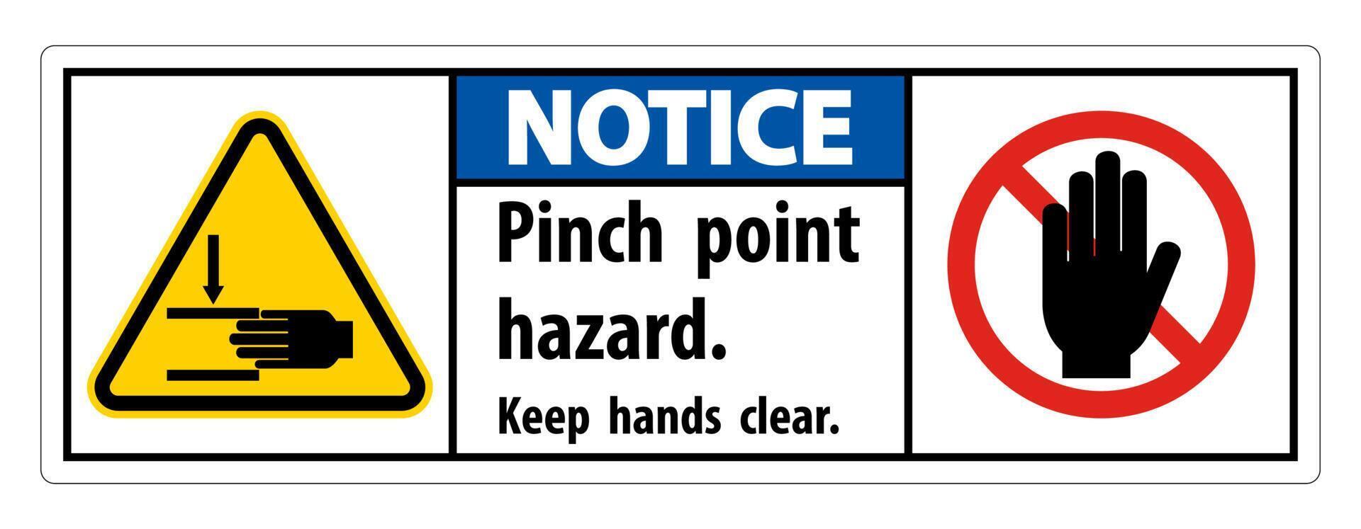 Notice Pinch Point Hazard,Keep Hands Clear Symbol Sign Isolate on White Background,Vector Illustration vector