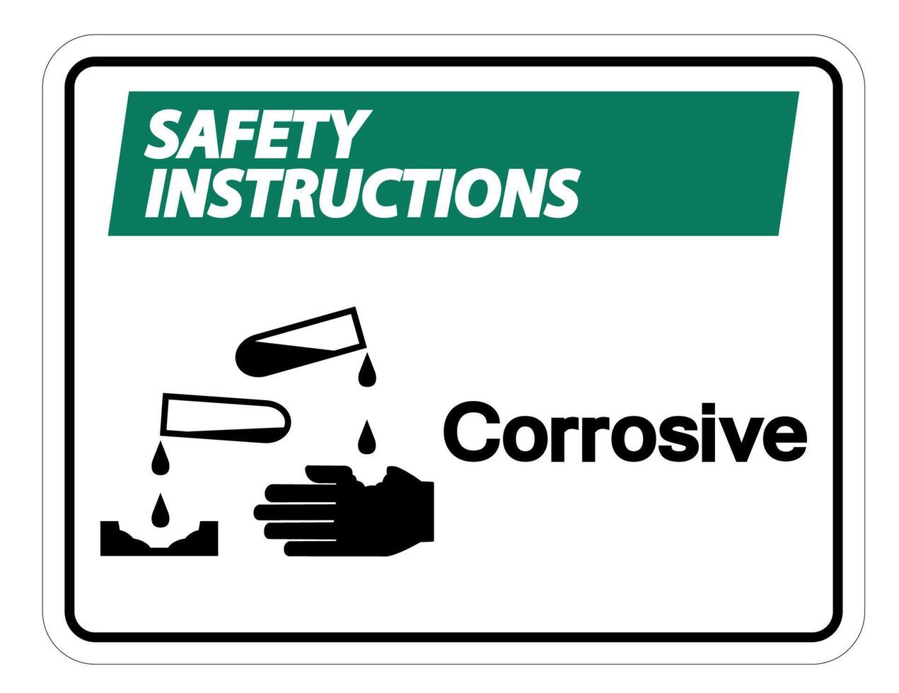 Instrucciones de seguridad signo símbolo corrosivo sobre fondo blanco. vector