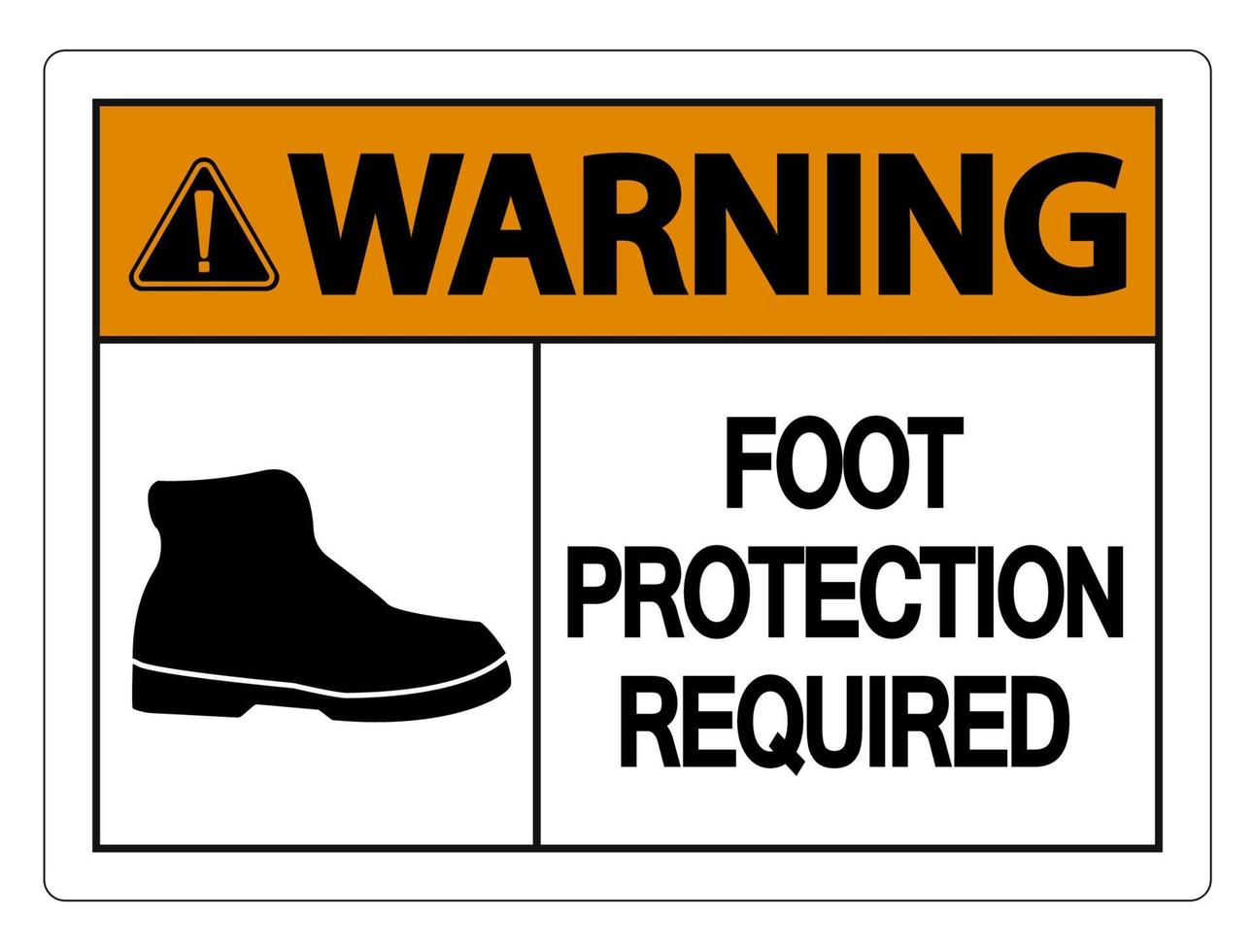 Advertencia de protección para los pies requerida señal de pared sobre fondo blanco. vector