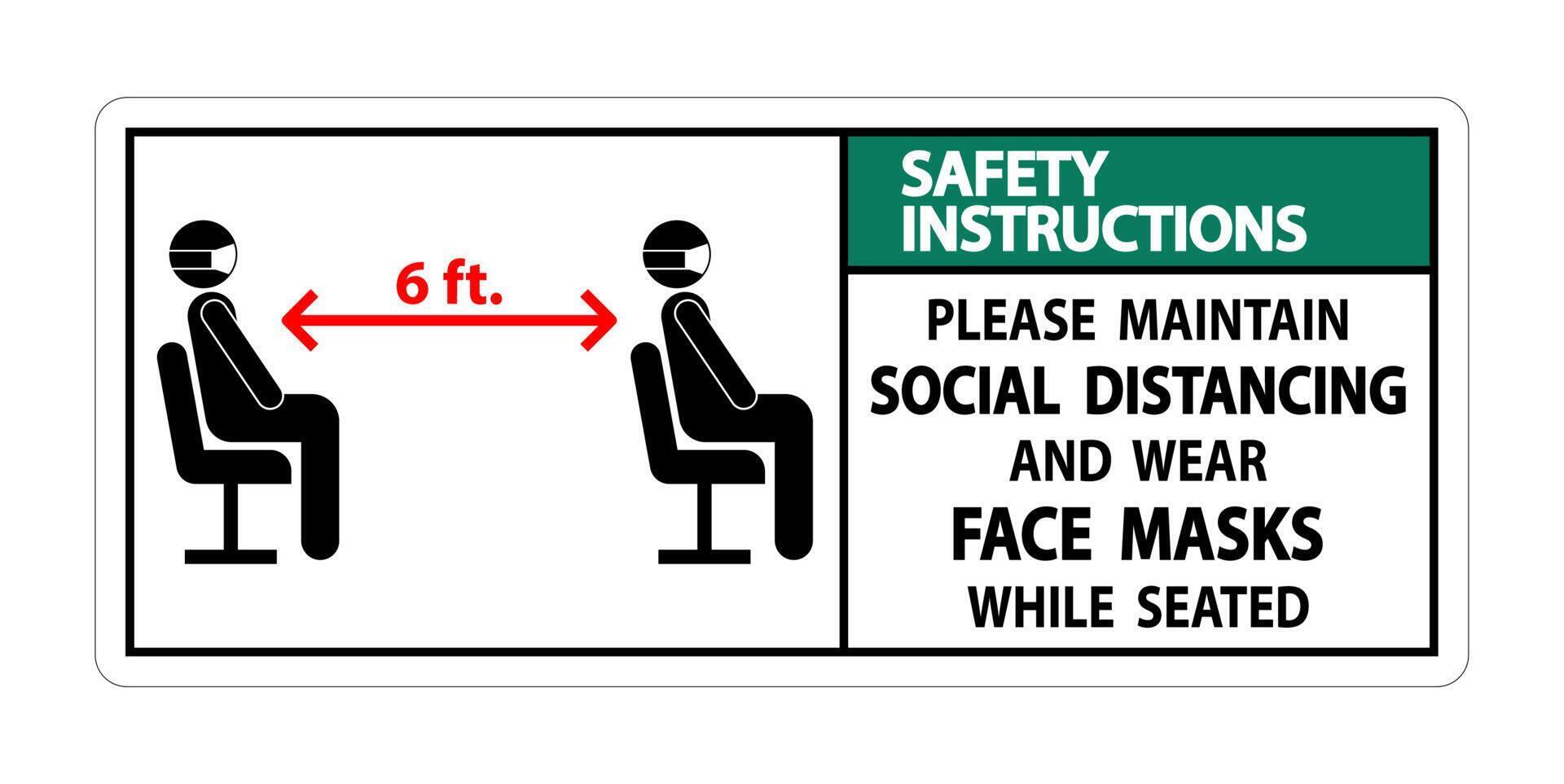 Safety Instructions Maintain Social Distancing Wear Face Masks Sign on white background vector