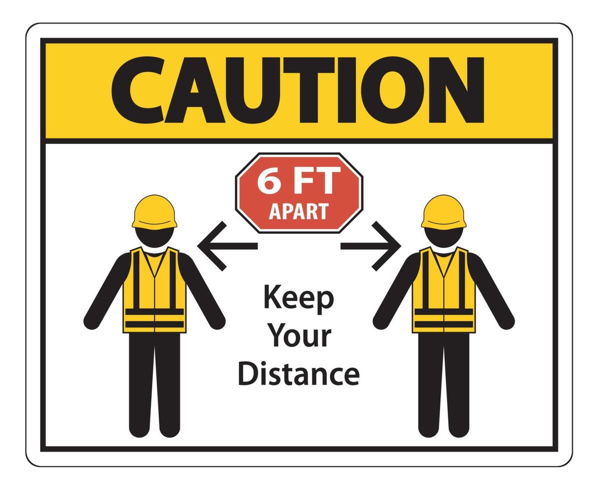 Caution Social Distancing Construction Sign Isolate On White Background,Vector Illustration EPS.10 vector