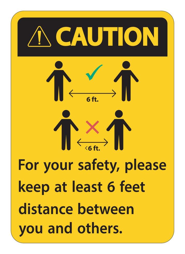 Caution Keep 6 Feet Distance,For your safety,please keep at least 6 feet distance between you and others. vector