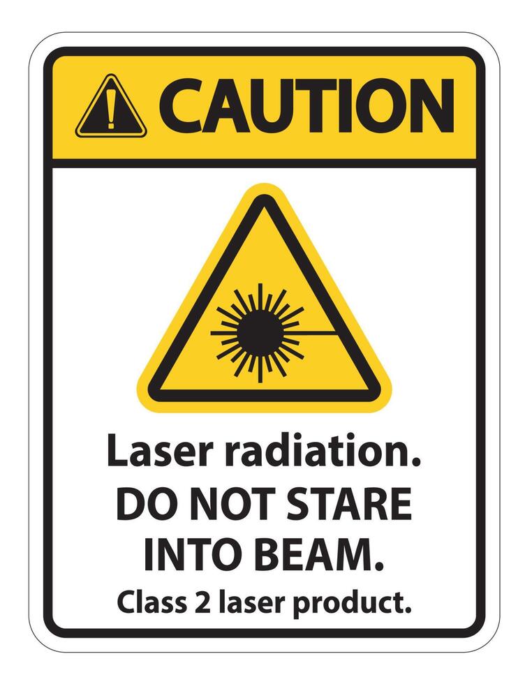 Precaución con la radiación láser, no mire fijamente al rayo, signo de producto láser de clase 2 sobre fondo blanco. vector