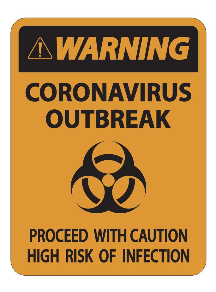 Advertencia signo de brote de coronavirus aislado sobre fondo blanco, ilustración vectorial vector