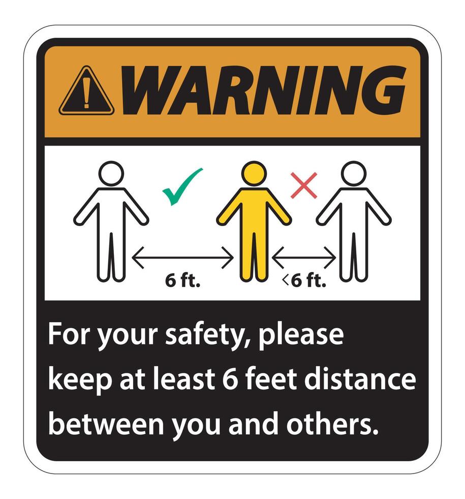 Warning Keep 6 Feet Distance,For your safety,please keep at least 6 feet distance between you and others. vector