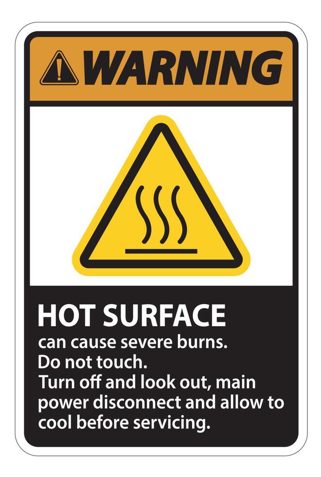 Warning Hot surface sign on white background vector