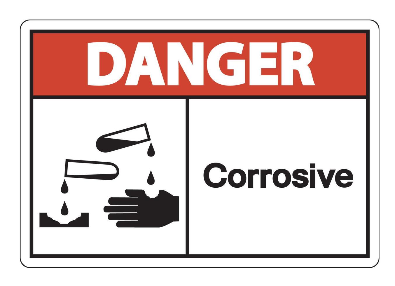 Signo de símbolo de peligro corrosivo sobre fondo blanco. vector