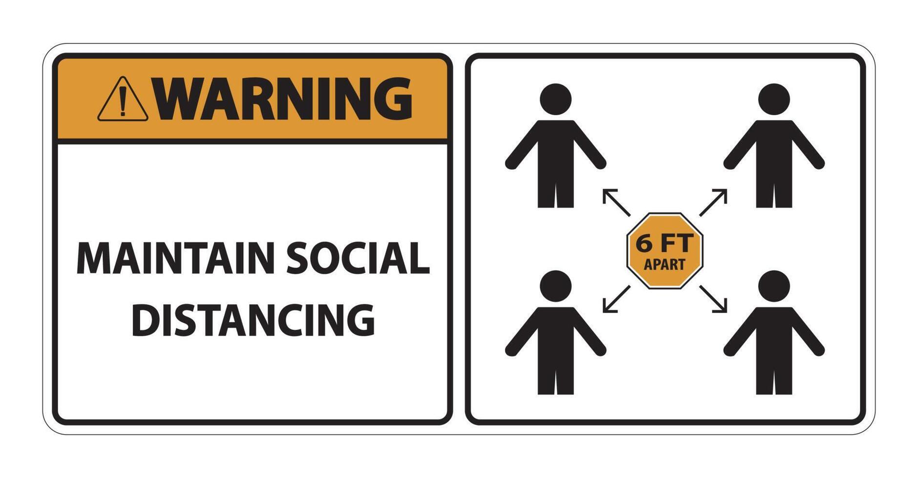 Warning Maintain social distancing, stay 6ft apart sign,coronavirus COVID-19 Sign Isolate On White Background,Vector Illustration EPS.10 vector