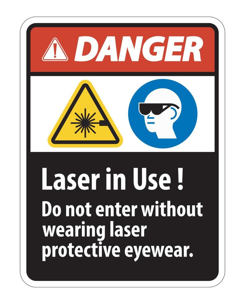 Danger Warning PPE Safety Label,Laser In Use Do Not Enter Without Wearing Laser Protective Eyewear vector