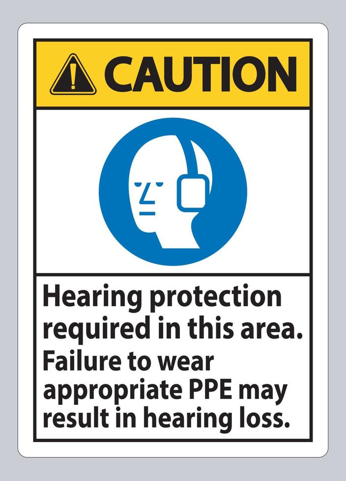 Caution Sign Hearing Protection Required In This Area, Failure To Wear Appropriate PPE May Result In Hearing Loss vector